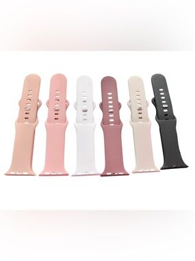 Silicone Apple Watch Band Set in Pink, White, Mauve, Beige, and Black, Set of 6